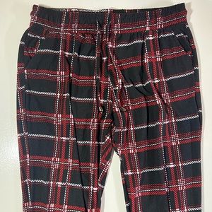 Red white and black plaid pattern joggers